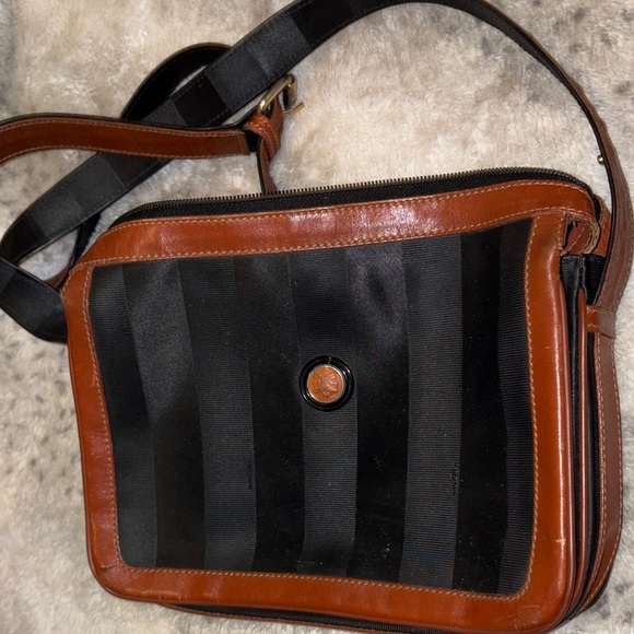 Fendi Black and Chestnut brown Leather Men’s Crossbody Bag